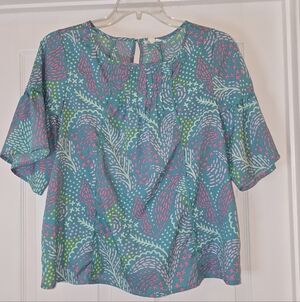 Mary Square Vibrant Teal and Pink Women's Blouse